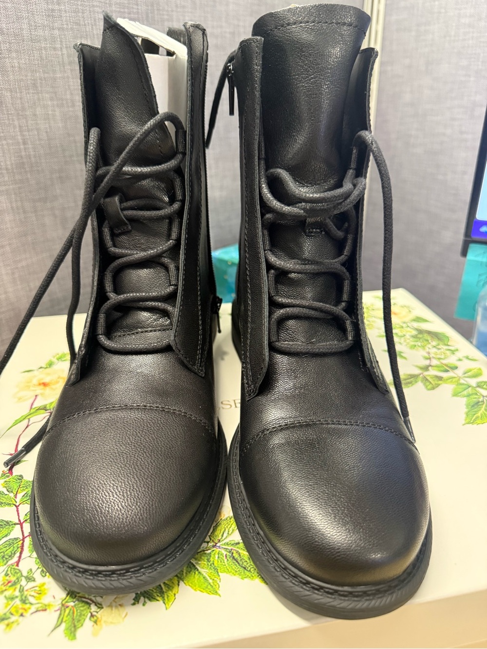 Women’s Black Lace-Up Combat Boots - Picture 8 of 10